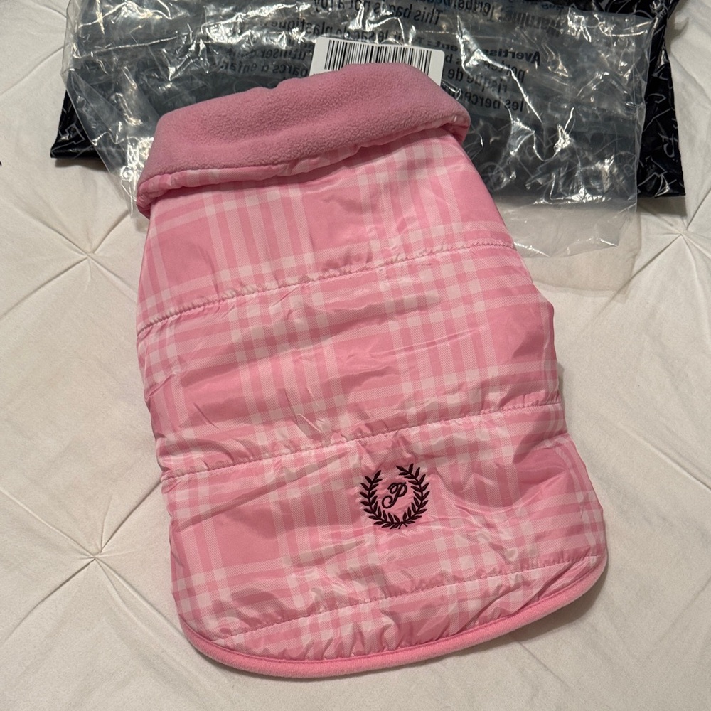 PINK Victoria's Secret Dog Pink Plaid Puffer Jacket Coat NWT Small